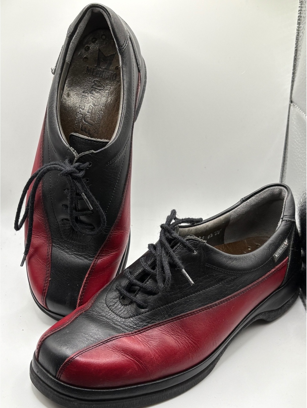 Mephisto Black & Red Leather Air-Jet Comfort Walking Shoes Women’s 6.5 US 5 EUR